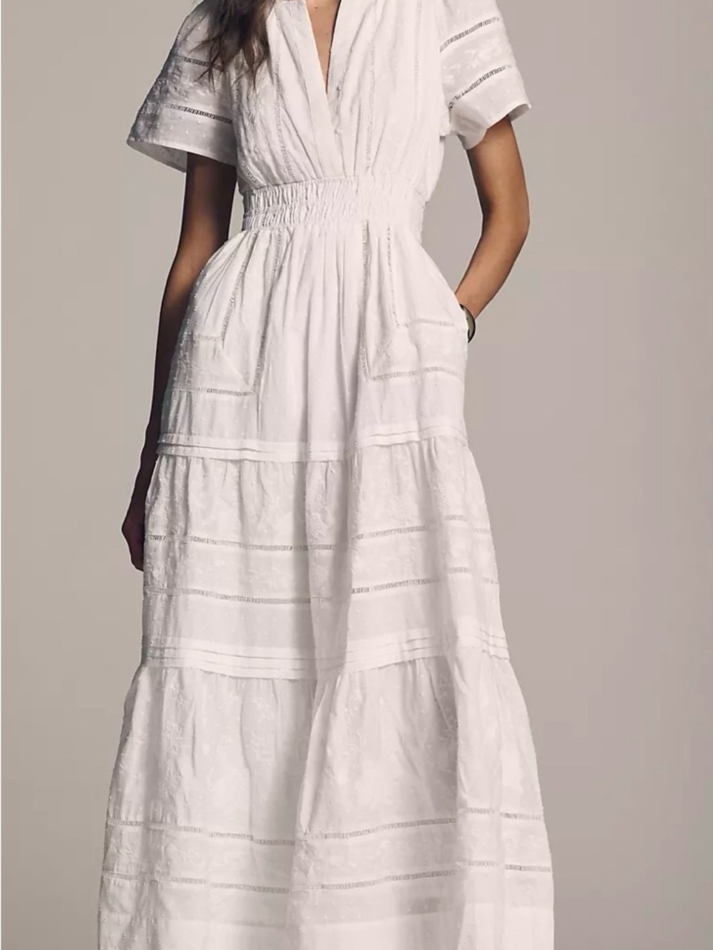 Anthropologie Sommerset White
EmbroideredLined Short Puff
Sleeve Maxi Dress 1X